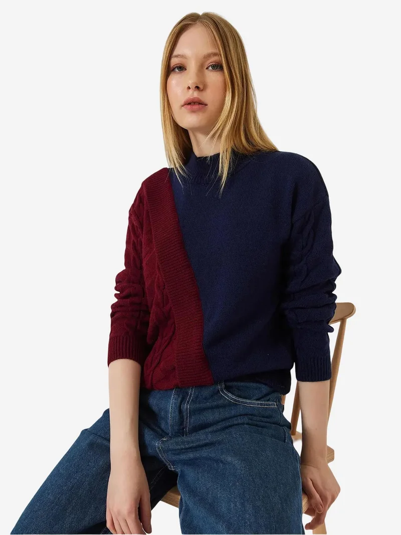 Bianco Lucci LUCCI Patterned Half Turtleneck Ribbed Sweater