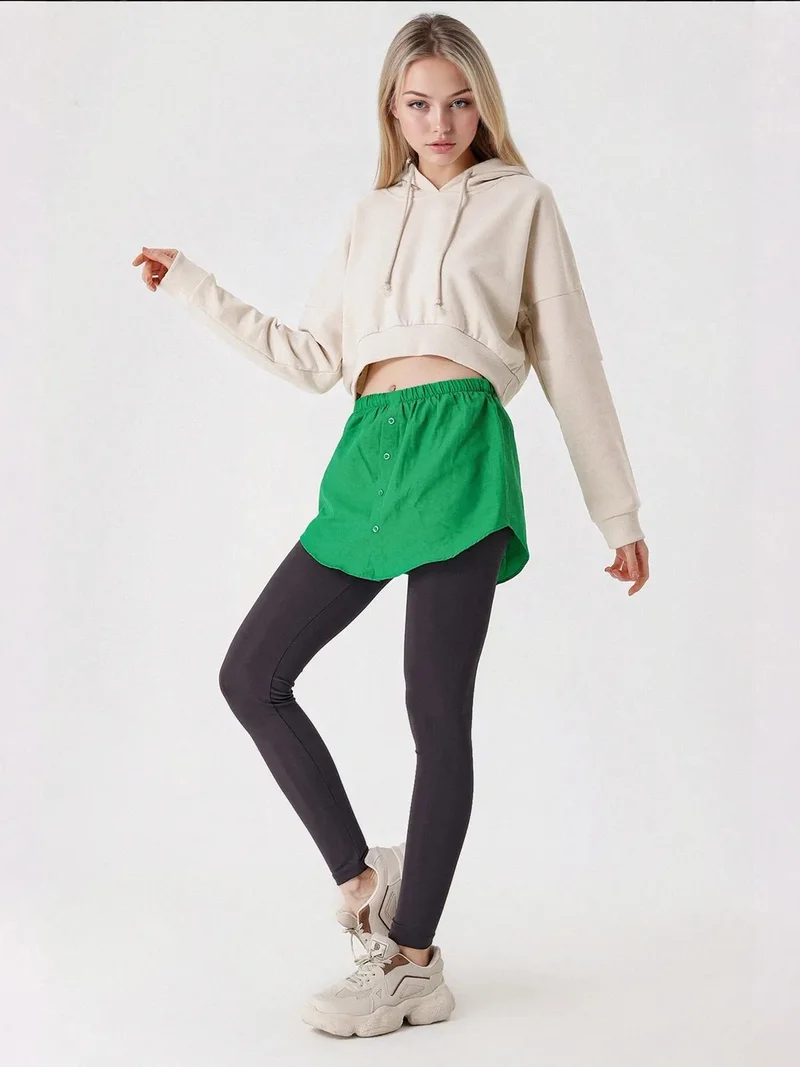 BIG DART BDART Relaxed Fit Hooded Crop Hoodie with Button Closure