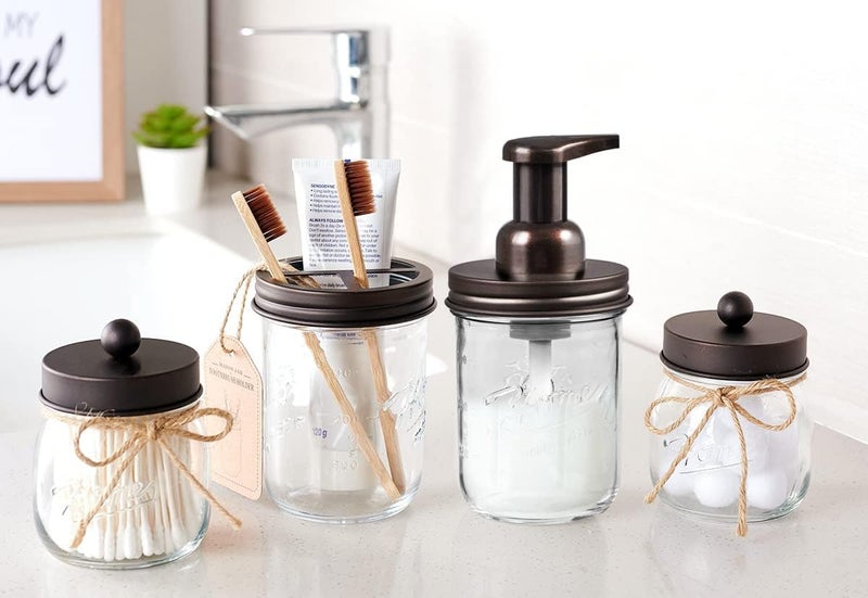 SheeChung Bathroom Accessories, Toothbrush Holder, Foaming Soap Dispenser, Bathroom Decor, Bathroom Accessory Set, Dish Soap Dispenser for Bathroom, Kitchen Sink - Bronze - Image 4