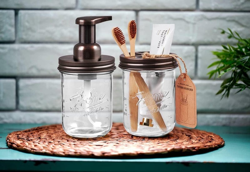 SheeChung Bathroom Accessories, Toothbrush Holder, Foaming Soap Dispenser, Bathroom Decor, Bathroom Accessory Set, Dish Soap Dispenser for Bathroom, Kitchen Sink - Bronze - Image 5