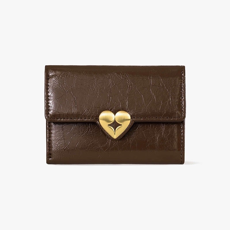 Heart-Shaped Metal Buckle Tri-Fold Card Holder