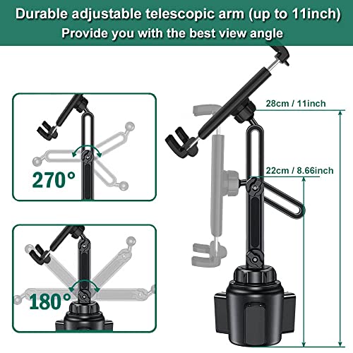 Cuxwill Car Cup Holder Tablet Mount for 4-13" iPad & Phone, Universal Truck Cup Tablet Mount with Adjustable Arm for iPad Pro 12.9 9.7 Air Mini, Samsung Galaxy Fold 4 3, Kindle Fire HD, iPhone etc - Image 3