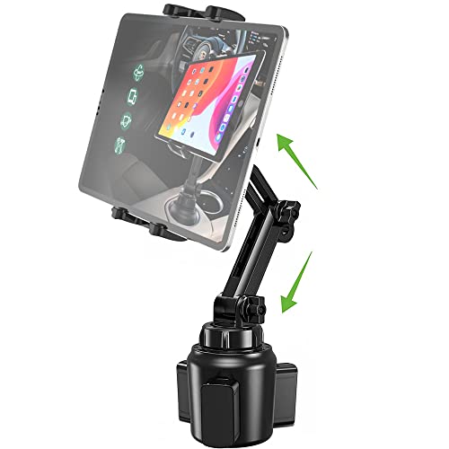 Cuxwill Car Cup Holder Tablet Mount for 4-13" iPad & Phone, Universal Truck Cup Tablet Mount with Adjustable Arm for iPad Pro 12.9 9.7 Air Mini, Samsung Galaxy Fold 4 3, Kindle Fire HD, iPhone etc - Image 1
