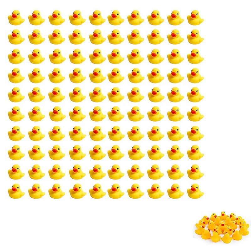 SOHAPY 100Pcs Mini Yellow Rubber Ducks Tiny Baby Shower Rubber Ducks, Squeak Fun Baby Yellow Rubber Bath Toy Float Fun Decorations for Shower Birthday Party Favors Cupcake Carnival Game Gift (100Pcs) - Image 1