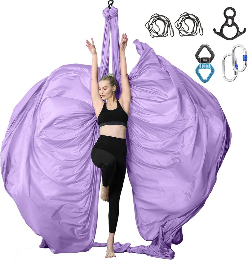 SKYPHAROS Aerial Silks Yoga Swing Set - 9/11 Yards Aerial Yoga Hammock Kit Anti-Gravity Flying for Fitness, Low/Non Stretch Nylon Tricot Fabric Hardware Included for Dance - Image 1