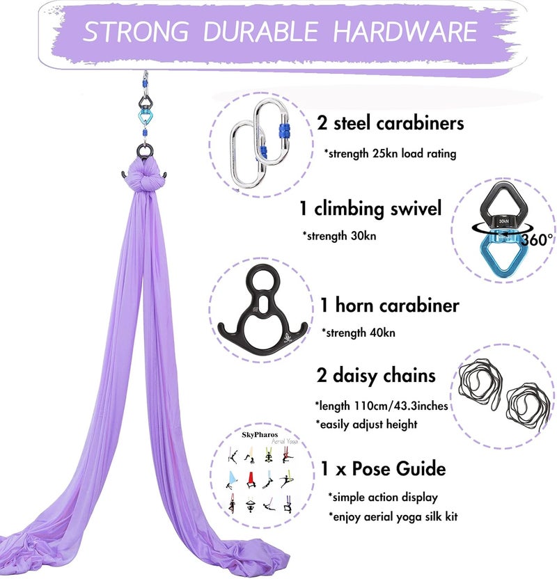 SKYPHAROS Aerial Silks Yoga Swing Set - 9/11 Yards Aerial Yoga Hammock Kit Anti-Gravity Flying for Fitness, Low/Non Stretch Nylon Tricot Fabric Hardware Included for Dance - Image 2