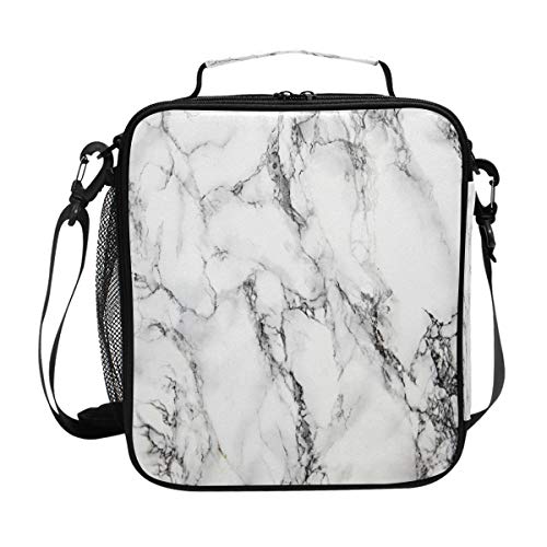 ZOEO Marble Lunch Box for Women White Marble Stone Teens Girls Cooler Insulated Lunch Bag Tote Freezable Shoulder Strap Waterproof Picnic Meal for School Office - Image 1
