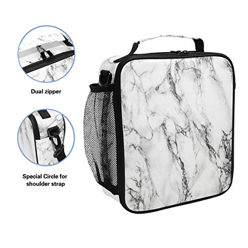 ZOEO Marble Lunch Box for Women White Marble Stone Teens Girls Cooler Insulated Lunch Bag Tote Freezable Shoulder Strap Waterproof Picnic Meal for School Office - Image 4