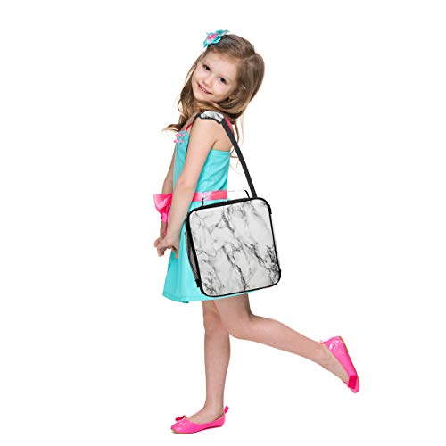 ZOEO Marble Lunch Box for Women White Marble Stone Teens Girls Cooler Insulated Lunch Bag Tote Freezable Shoulder Strap Waterproof Picnic Meal for School Office - Image 2