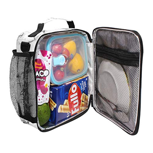 ZOEO Marble Lunch Box for Women White Marble Stone Teens Girls Cooler Insulated Lunch Bag Tote Freezable Shoulder Strap Waterproof Picnic Meal for School Office - Image 3