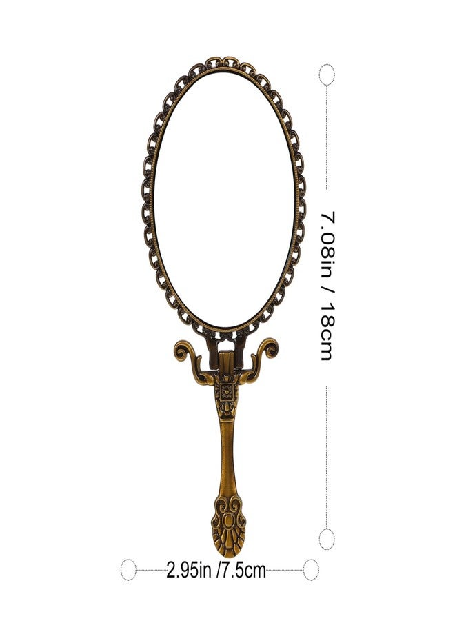Lurrose KALLORY Vintage Handheld Makeup Mirror Folding Handle Stand Antique Travel Magnifying Mirror Bronze Back Foldable Embossed Flower Mirror - Image 2