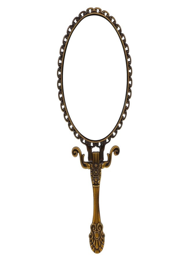 Lurrose KALLORY Vintage Handheld Makeup Mirror Folding Handle Stand Antique Travel Magnifying Mirror Bronze Back Foldable Embossed Flower Mirror - Image 1
