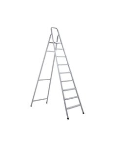 Robustline Heavy Duty Steel Ladder, Ultra Stable Folding Ladder. (9 Step, Silver)