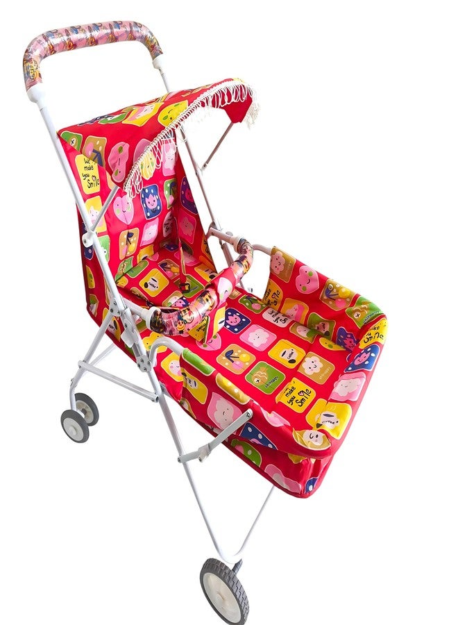 Bondad Hub Baby Stroller Pram with Quick One Hand Folding | Comfortable Seating | Fully Rotating Wheels | Feeding Tray for New Born Baby/Kids, 0-4 Years, Red - Image 1
