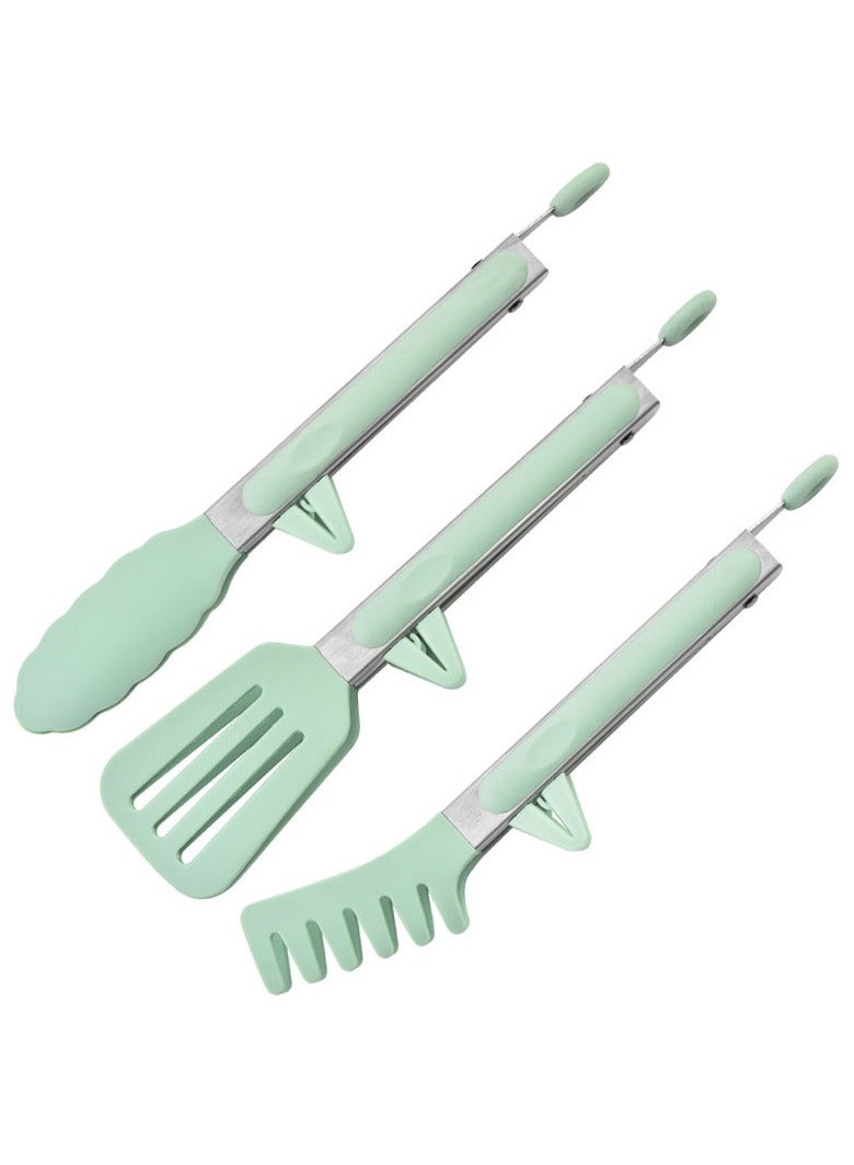 Hanayo 3 Pcs Food Tongs Silicone Tongs for Cooking Kitchen Tongs Grill Tongs Bread Buffet Clips Stainless Steel Food Cooking Clips Non-Slip Grip for Cooking Baking BBQ(Green) - Image 2