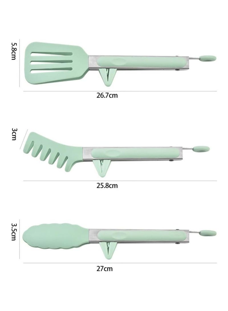 Hanayo 3 Pcs Food Tongs Silicone Tongs for Cooking Kitchen Tongs Grill Tongs Bread Buffet Clips Stainless Steel Food Cooking Clips Non-Slip Grip for Cooking Baking BBQ(Green) - Image 3