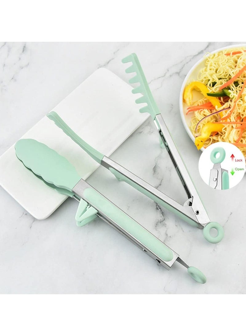 Hanayo 3 Pcs Food Tongs Silicone Tongs for Cooking Kitchen Tongs Grill Tongs Bread Buffet Clips Stainless Steel Food Cooking Clips Non-Slip Grip for Cooking Baking BBQ(Green) - Image 4