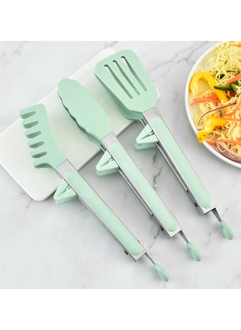 Hanayo 3 Pcs Food Tongs Silicone Tongs for Cooking Kitchen Tongs Grill Tongs Bread Buffet Clips Stainless Steel Food Cooking Clips Non-Slip Grip for Cooking Baking BBQ(Green) - Image 5
