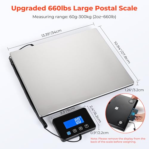 MUNBYN Shipping Scale 440lb18oz Digital Postal Scale for Packages with HoldTare Function Backlit LCD Battery Cable Included Postage Scale for Small Business Packages Luggage and Home Use - Image 3