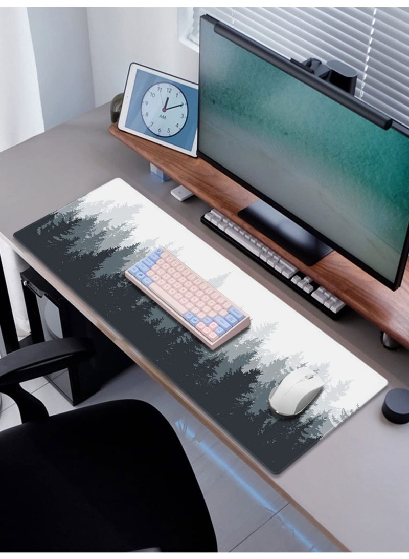 Gaming Mouse Mat Forest Background Pattern Large Mouse Mat Long Extended Meouse Pad Desk Mat Non-Slip Rubber Mice Pads Stitched Edges Thin Pad（800*300*3mm） - Image 2
