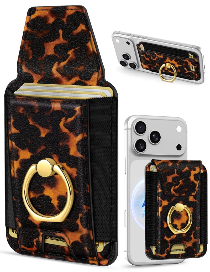 Shorogyt Compatible with Magsafe Wallet with Ring Grip Magnetic Card Holder - Cute Phone Wallets with Stand for iPhone 17/16/15/14/13/12 Series for Women Girls Brown Leopard Design, Fit 7 Cards - Image 1
