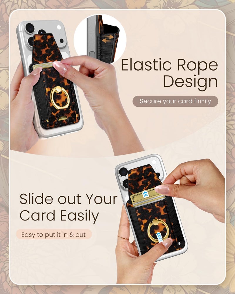 Shorogyt Compatible with Magsafe Wallet with Ring Grip Magnetic Card Holder - Cute Phone Wallets with Stand for iPhone 17/16/15/14/13/12 Series for Women Girls Brown Leopard Design, Fit 7 Cards - Image 4