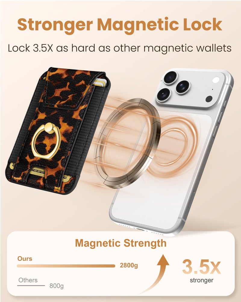 Shorogyt Compatible with Magsafe Wallet with Ring Grip Magnetic Card Holder - Cute Phone Wallets with Stand for iPhone 17/16/15/14/13/12 Series for Women Girls Brown Leopard Design, Fit 7 Cards - Image 3