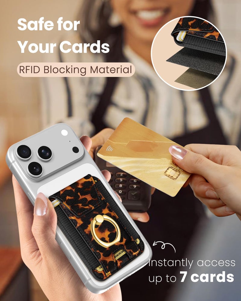 Shorogyt Compatible with Magsafe Wallet with Ring Grip Magnetic Card Holder - Cute Phone Wallets with Stand for iPhone 17/16/15/14/13/12 Series for Women Girls Brown Leopard Design, Fit 7 Cards - Image 5