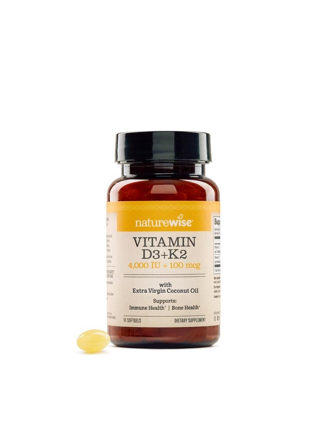 NatureWise Vitamin D3 4000IU + K2 (MK7) 100mcg with Organic Extra Virgin Coconut Oil - Supports Calcium Absorption, Bone & Immune Health - Non-GMO, Soy & Gluten-Free - 90 Softgels[3-Month Supply] - Image 1