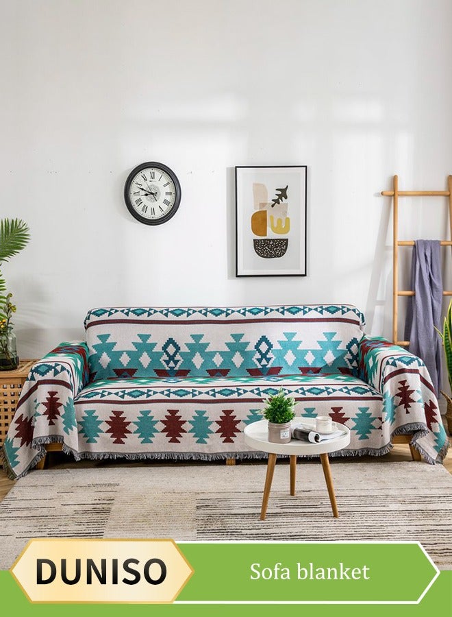DUNISO Simple Sofa Cover，Sofa towel，Geometric Patterns Double-sided Use of Sofa Cover One Piece Bedding Easy to Take Care of Multi-functional Blanket Shawl Sofa Towel （180x130cm） - Image 1