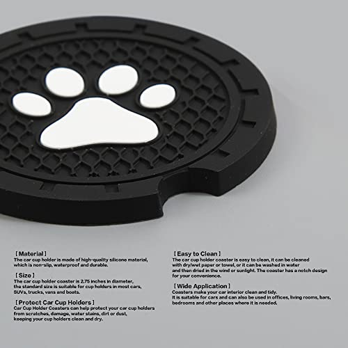 VAGURFO 2 Packs Cup Holder Coasters,Car Cup Coasters,2.75 inch Cup Holder Insert, PVC Anti Slip Dog Paw Car Coaster, Universal Car Cup Holder Coasters for Most Cars, Trucks, RVs and More - Image 2