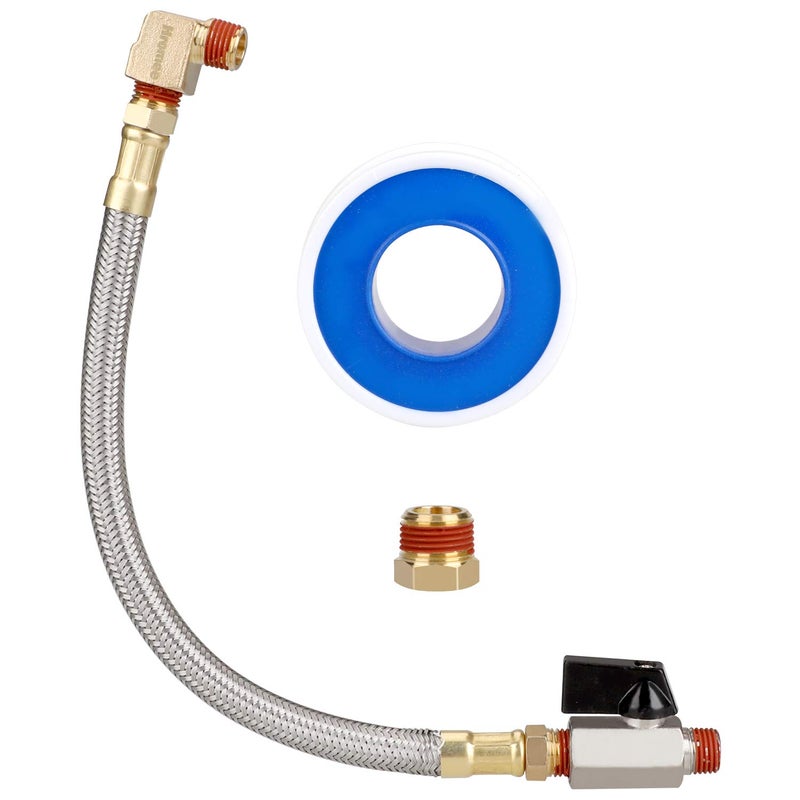 Hromee Extended Tank Drain Assembly Kit with 10 Inch Braided Steel Hose 1/4 Inch Drain Valve and Elbow Fitting for Air Compressor - Image 1