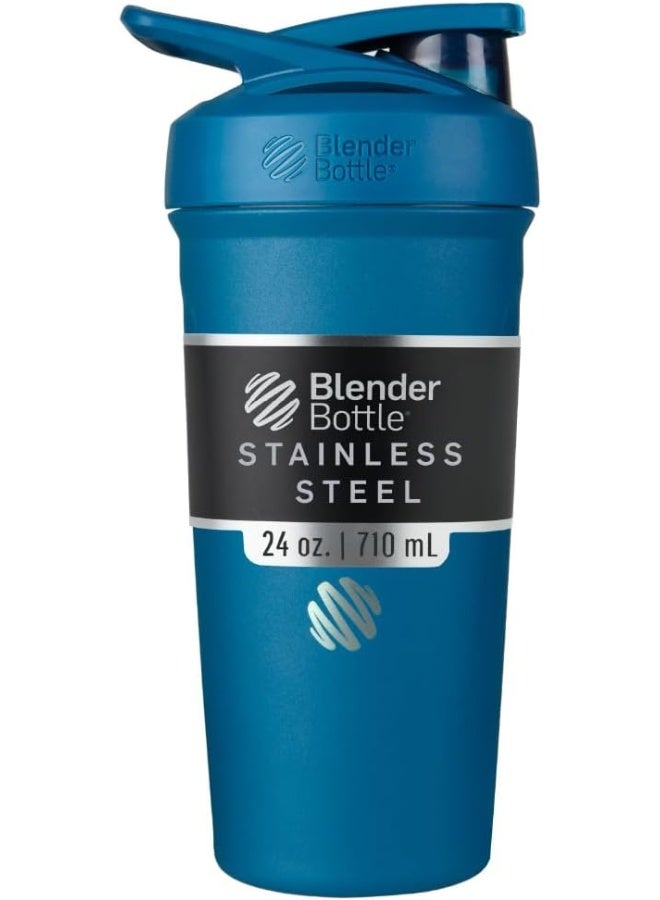 Blender Bottle Strada Shaker Cup Insulated Stainless Steel Water with Wire Whisk, 24-Ounce, Blue