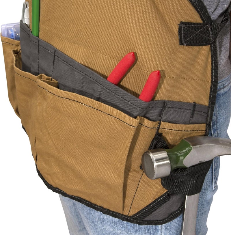 Dickies 16-Pocket Workshop Bib Apron, Durable Canvas Construction, Reinforced Edges, Adjustable Belt, Grey/Tan - Image 2