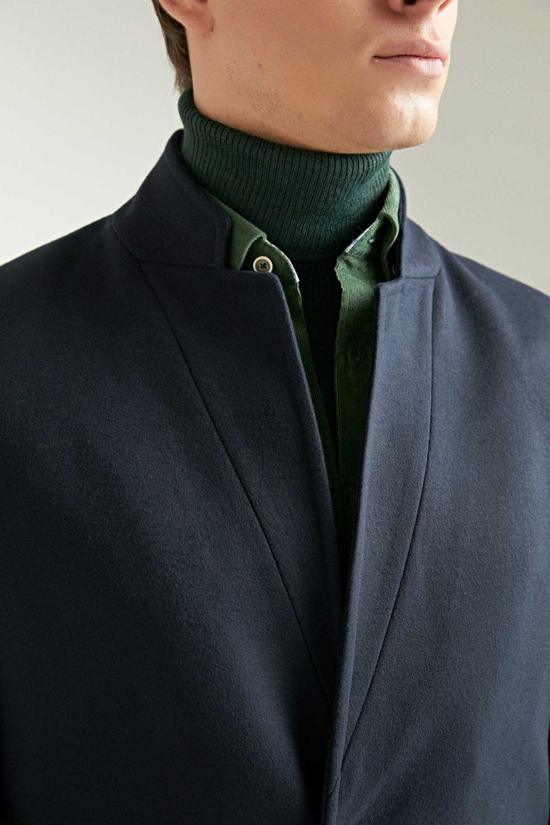 twn Slim Fit Navy Blue Single Slit Viscose Coat  - Image 5