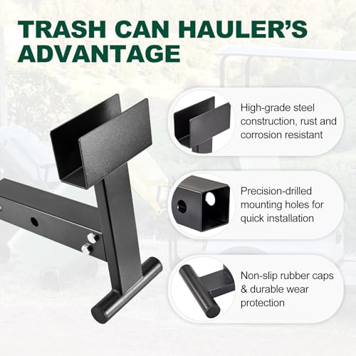 Pilida 2" Trash Can Grabber Hauler with Hitch Receiver - Towing Attachment for Lawn Mower & Garden Tractor Garbage - Image 2