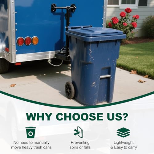 Pilida 2" Trash Can Grabber Hauler with Hitch Receiver - Towing Attachment for Lawn Mower & Garden Tractor Garbage - Image 5