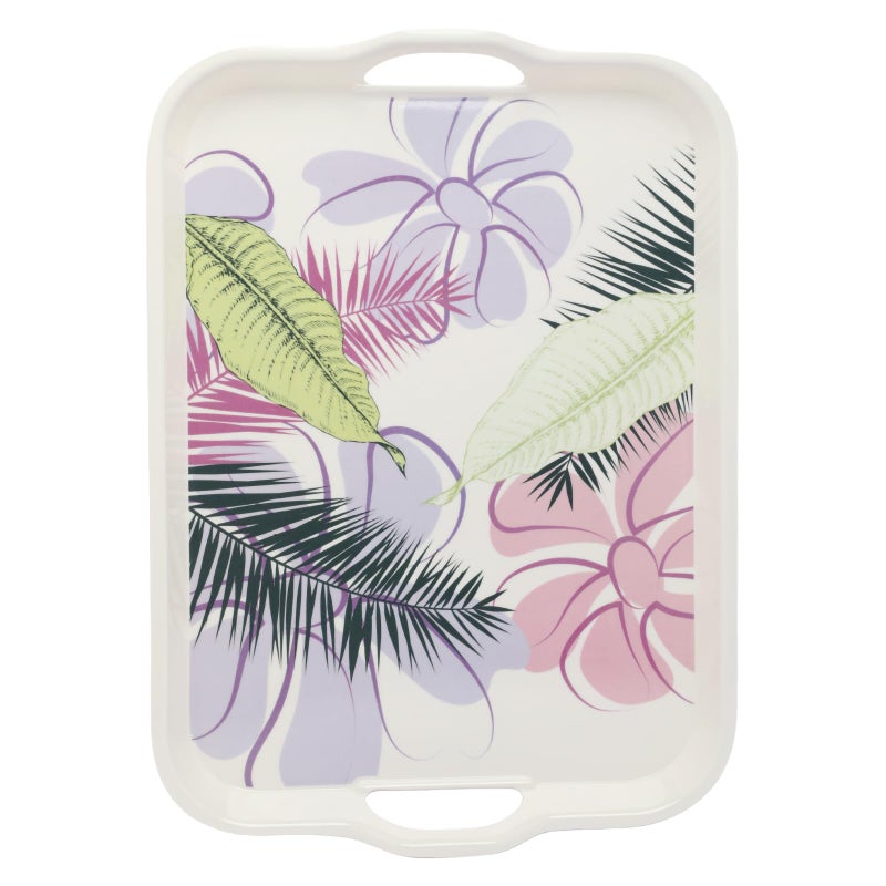 Soleter 3-Piece Floral Printed Serving Tray Set – Rectangular Melamine Trays with Tropical Design (Purple & Pink Flowers, Palm Leaves), Integrated Handles, Premium Home Decor for Entertaining, Weddings & Special Occasions - Image 4