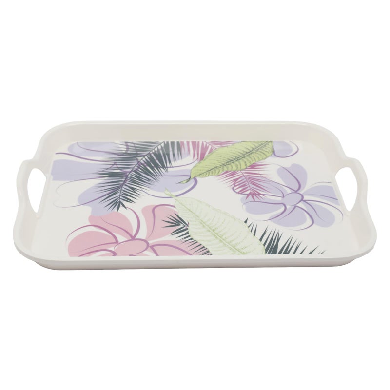 Soleter 3-Piece Floral Printed Serving Tray Set – Rectangular Melamine Trays with Tropical Design (Purple & Pink Flowers, Palm Leaves), Integrated Handles, Premium Home Decor for Entertaining, Weddings & Special Occasions - Image 2