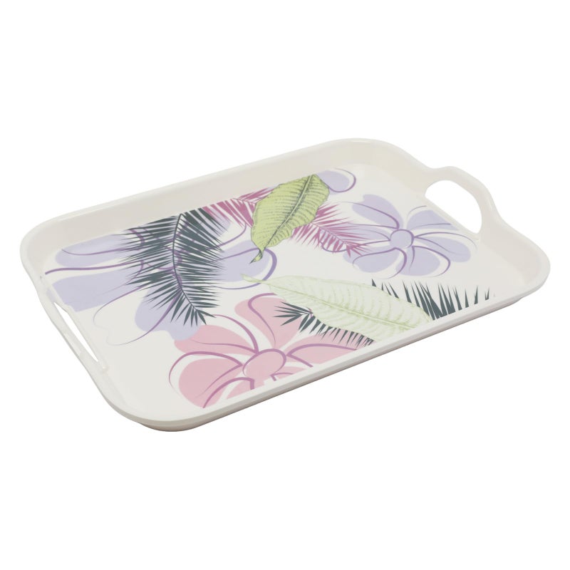 Soleter 3-Piece Floral Printed Serving Tray Set – Rectangular Melamine Trays with Tropical Design (Purple & Pink Flowers, Palm Leaves), Integrated Handles, Premium Home Decor for Entertaining, Weddings & Special Occasions - Image 3