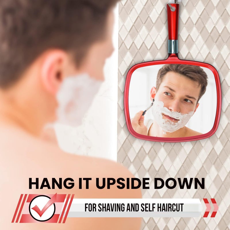 ميرورفانا مرآة يد احترافية كبيرة ومريحة من Mirrorvana مع مقبض مريح للنساء - موديل أحمر متلألئ ممتاز (عبوة واحدة) - Image 5