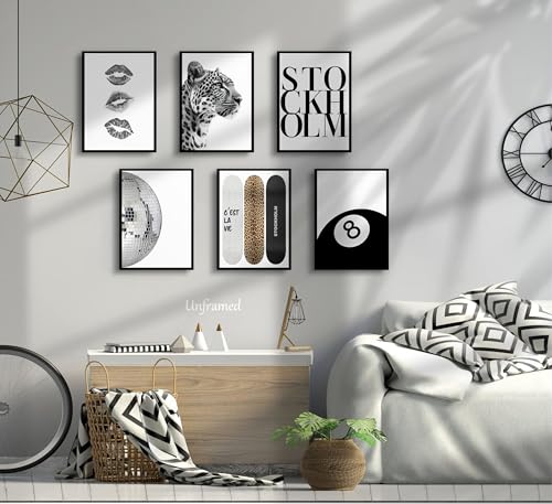 LRTNMTJ Fashion Trendy Leopard Wall Art Set of 6 Stockholm Preppy Room Painting Picture Wall Decor Black White Aesthetic Cheetah Poster Print Artwork for Girls Bedroom Dorm Apartment Home Decoration Unframed - Image 2