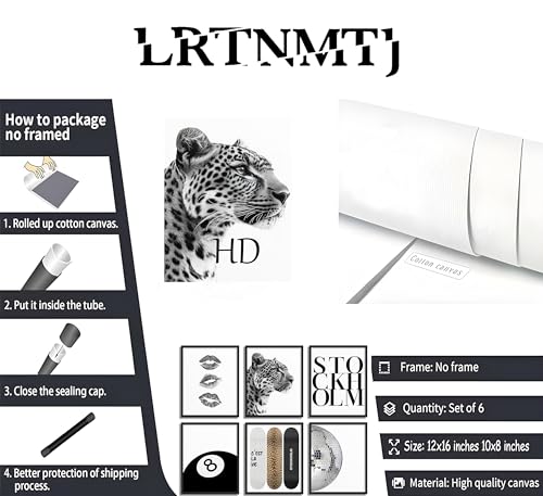 LRTNMTJ Fashion Trendy Leopard Wall Art Set of 6 Stockholm Preppy Room Painting Picture Wall Decor Black White Aesthetic Cheetah Poster Print Artwork for Girls Bedroom Dorm Apartment Home Decoration Unframed - Image 5