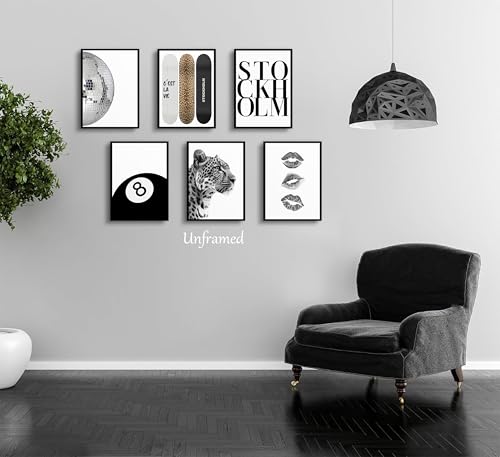 LRTNMTJ Fashion Trendy Leopard Wall Art Set of 6 Stockholm Preppy Room Painting Picture Wall Decor Black White Aesthetic Cheetah Poster Print Artwork for Girls Bedroom Dorm Apartment Home Decoration Unframed - Image 4