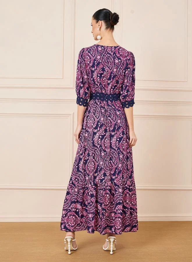Styli Printed Empire Waist Dress