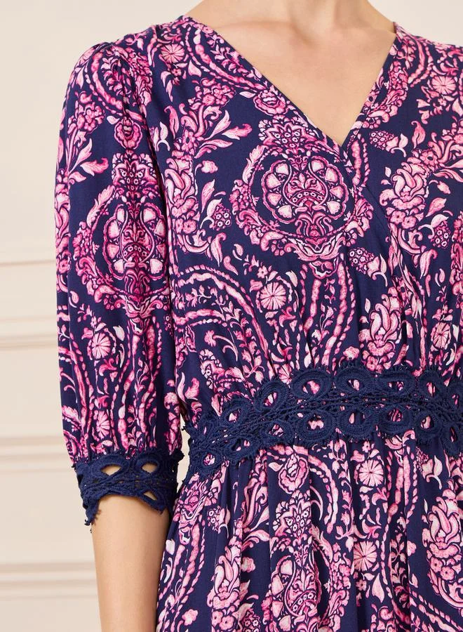 Styli Printed Empire Waist Dress