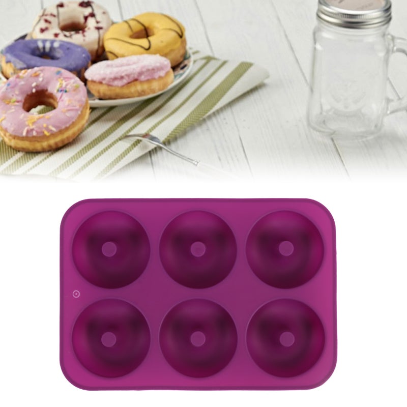 6-Cavity Silicone Donut Baking Pan Donut Chocolate Mold Microwave Freezer Safe(Purple) - Image 3