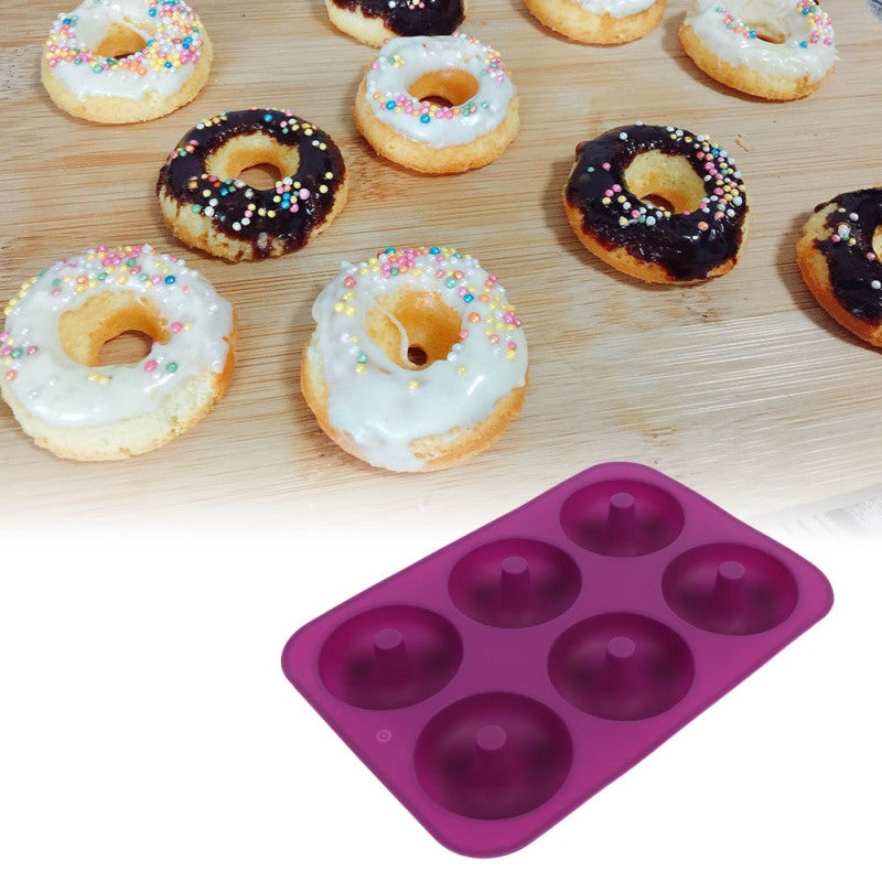 6-Cavity Silicone Donut Baking Pan Donut Chocolate Mold Microwave Freezer Safe(Purple) - Image 2