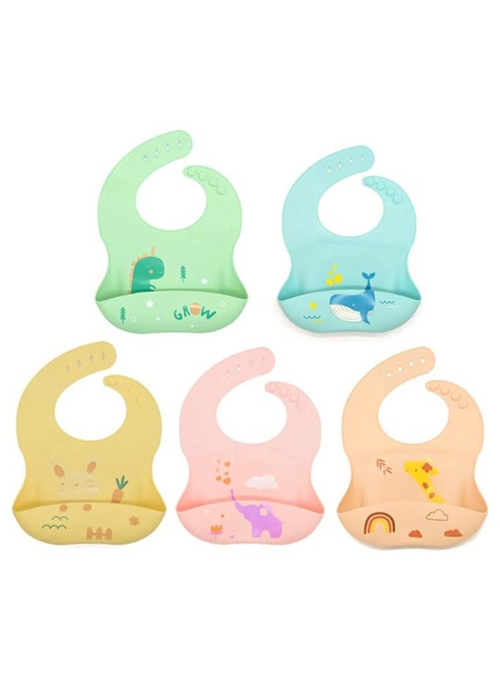 Pixie Baby Silicone Bibs Easily Clean Pack of 3, Soft Adjustable Waterproof Toddler Silicone Bibs for Babies Girl and Boy Elephant, Dinosaur, Giraffe, Multi Color - Image 4