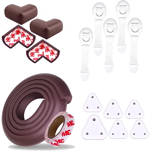 KidDough Baby Safety Proofing Kit - Furniture Edge Protector, Safety Locks, Corner Guards for Sharp Edges, Socket Guards and More, All-in-One Baby Proofing Products (2 mtr Brown Edge Protector Kit) - Image 1
